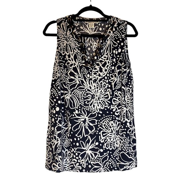David Brooks Women’s size XL Linen Blend Navy Flowered Sleeveless Top - Picture 1 of 7